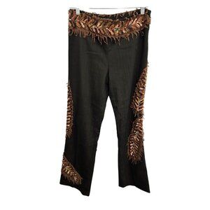 Vintage 90s Alberto Makali Embellished Black Pants Fringe Sequin Detail Sz Small